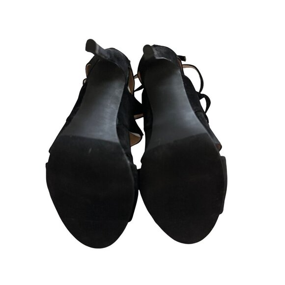 Liliana Black Velvet Heels Diamond Cutouts Open Toe Back Zipper Party Size 8.5 - Picture 10 of 13